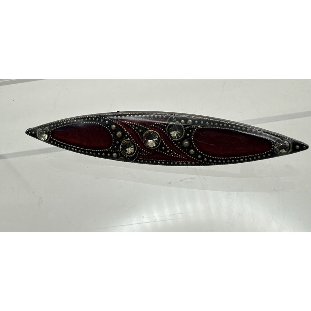 Vintage Catherine Popesco France Burgundy Enamel Rhinestone Art Deco Brooch